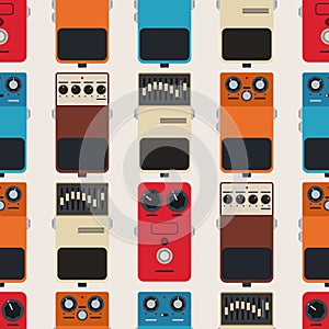 Guitar pedals vector seamless pattern. Color vector background