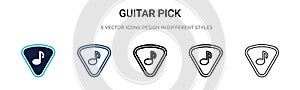 Guitar pick icon in filled, thin line, outline and stroke style. Vector illustration of two colored and black guitar pick vector