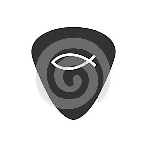 Guitar pick with the image of a Christian fish icon. Mediator for playing the guitar symbol. Sign plectrum vector