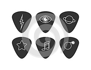 Guitar pick set icon. Mediator for playing the guitar symbol. Sign plectrum vector