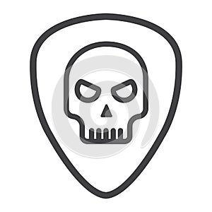 Guitar pick with skull line icon, music