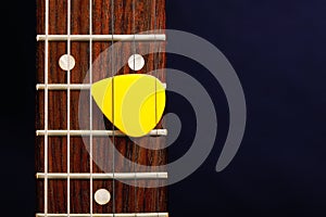 Guitar pick between strings