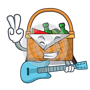 With guitar picnic basket mascot cartoon