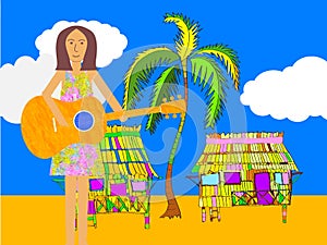 Guitar Player on a Beach. A serenader or welcomer.