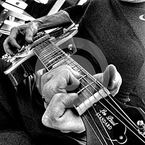 Guitar player black and white