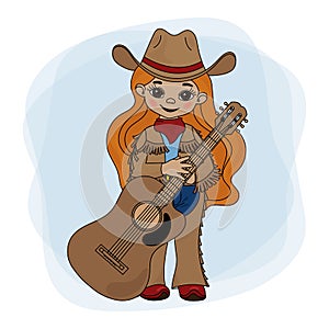 GUITAR PLAYER Cowgirl Music Festival Vector Illustration Set