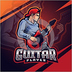 Guitar player esport mascot logo design