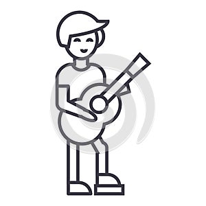 Guitar player,flamenco vector line icon, sign, illustration on background, editable strokes photo