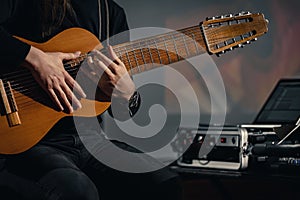 Guitar player hands photo