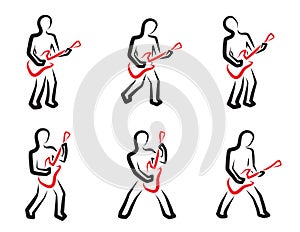 Guitar player silhouettes set