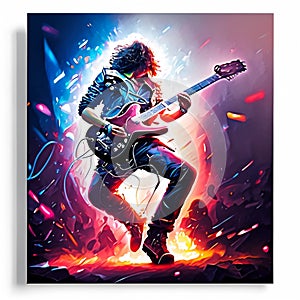 Guitar player on the stage. Illustration for your design AI generated