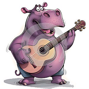 Guitar Playing Happy Hippo Clipart