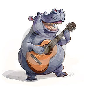 Guitar Playing Happy Hippo Clipart