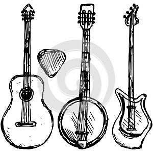 Guitar plectrum, guitar and banjo