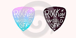 Guitar Plectrum or pick or mediator badge. Rock and Roll music logo. Heavy metal template for design t-shirt, night