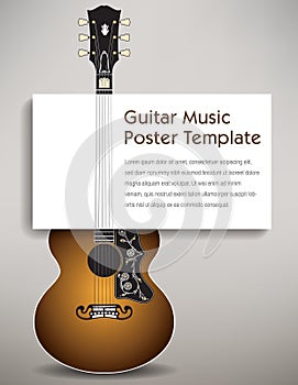 A guitar with a poster board in its strings