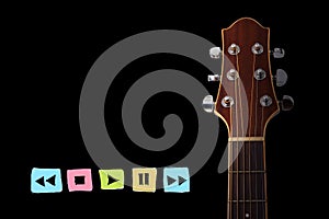 Guitar with radio player button sign