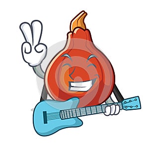 With guitar red kuri squash mascot cartoon