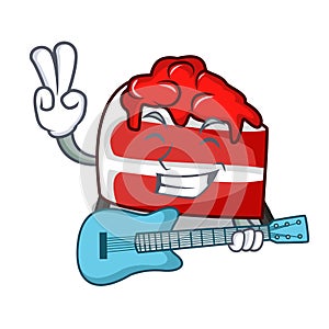 With guitar red velvet mascot cartoon