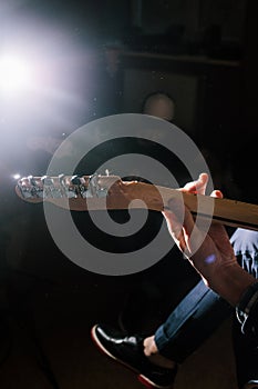 Guitar riff closeup. String electric instrument