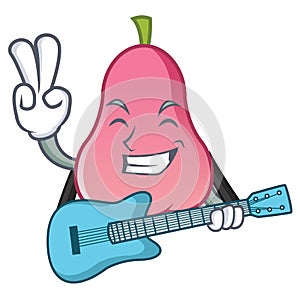 With guitar rose apple mascot cartoon