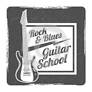 Guitar school grunge logo vector design