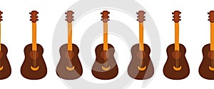 Guitar seamless horizontal vector pattern border. Repeating border