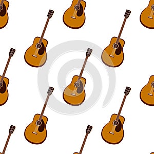 Guitar seamless pattern. Stringed musical instrument. Vector illustration on a white background