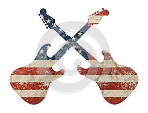 Guitar shaped old grunge vintage American US flag