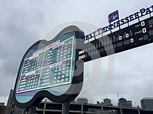 The guitar shaped scoreboard at the Nashville sounds baseball