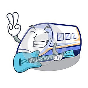 With guitar shinkansen train isolated in the cartoon