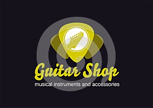 Guitar shop logo. Guitar in a plectrum shape