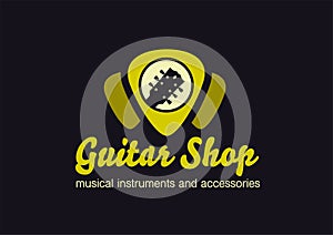 Guitar shop logo. Guitar in a plectrum shape