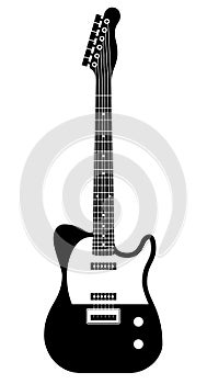 Guitar silhouette. Black and white string classical musical instrument, electric rock object, modern grunge or vintage