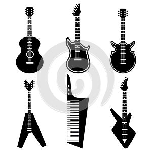 Guitar silhouette of flat vector icons set