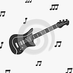 Guitar Silhouette and Notes Vector Illustration