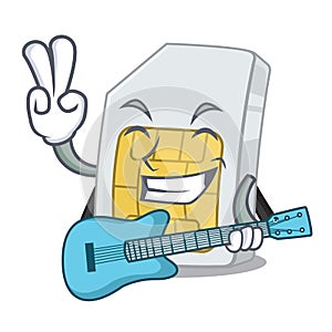 With guitar simcard isolated with in the cartoon