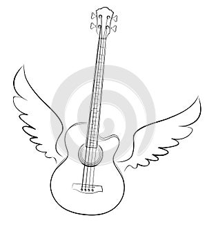 Guitar sketch with wings.