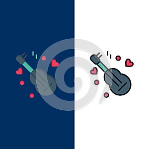 Guitar, Song, Music, Love  Icons. Flat and Line Filled Icon Set Vector Blue Background