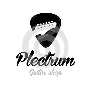 Guitar store logo. Guitar headstocks isolated plectrum shape