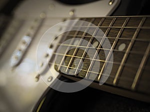 Guitar strings close up picture. Musical instruments.