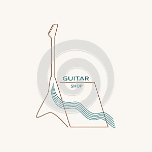 Guitar symbol in thin line style. Element for branding design. Minimalistic emblem