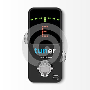 Guitar tuner pedal stompbox isolated on white background, vector
