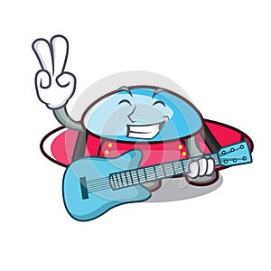 With guitar ufo mascot cartoon style