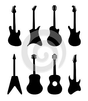 Guitar vector silhouettes. Rock, acoustic, electric guitars