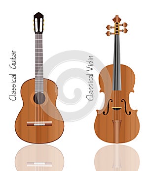 Guitar and violin vector set