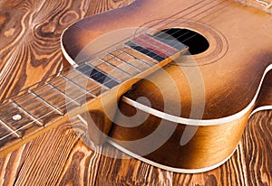 Guitar on wood desk