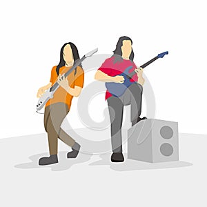 Guitarist and Bassist who perform on stage vector