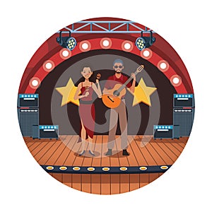 Guitarist and dancer in stage, Jazz music band design