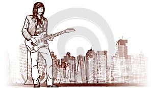 Guitarist on grunge background